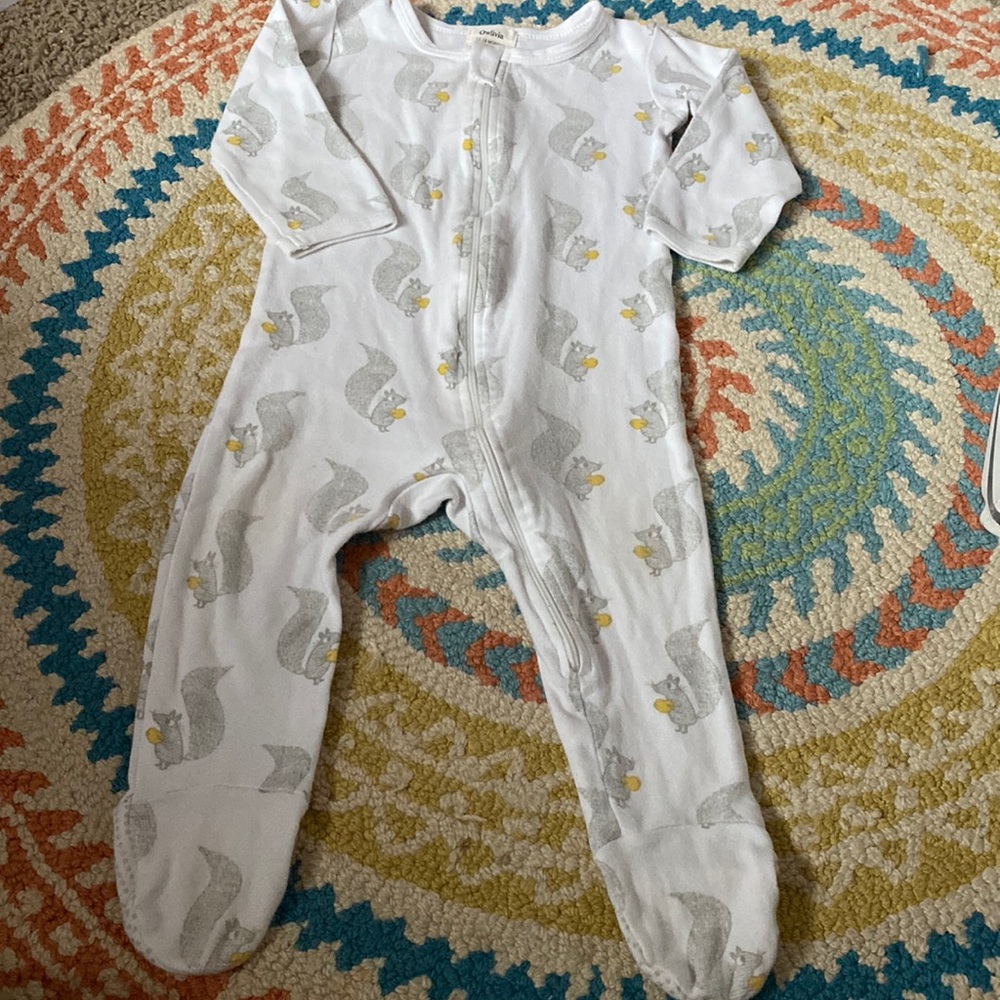 Organic Cotton Squirrel & Yellow Hearts Print Footed Sleeper